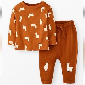 Hanna Andersson 12-18 Month Llama Print Long Sleeve Tee & French Terry Pants Set